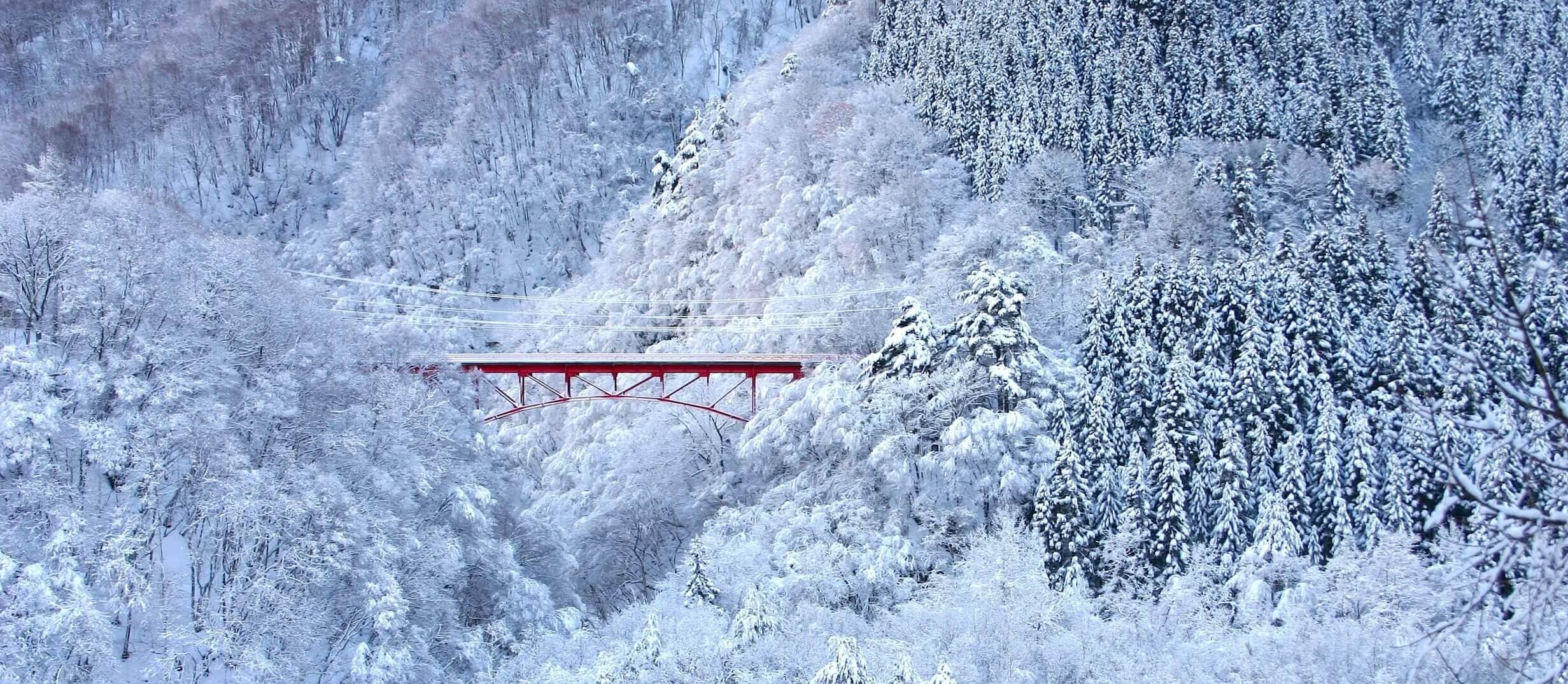 雪に包まれた冬の松川渓谷