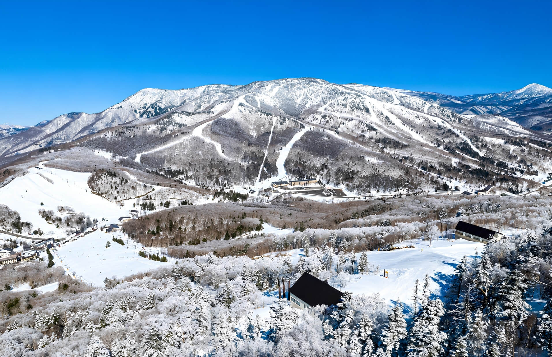Mountains and a lake in Shiga Kogen